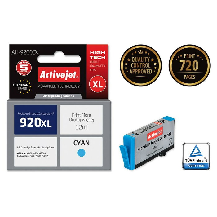 Tinta activejet ah-920ccx (reemplazo para hp 920xl cd972ae - premium - 12 ml - cyan