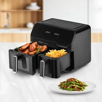 Ufesa Freidora de aire Storm doble de 9L (5.5L + 3.5L) con 8 programas, 1700W, función mantener caliente y pantalla digital - Negro