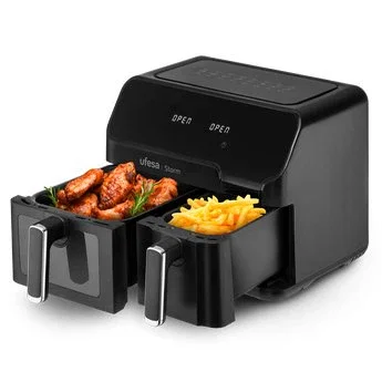 Ufesa Freidora de aire Storm doble de 9L (5.5L + 3.5L) con 8 programas, 1700W, función mantener caliente y pantalla digital - Negro