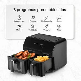 Ufesa Freidora de aire Storm doble de 9L (5.5L + 3.5L) con 8 programas, 1700W, función mantener caliente y pantalla digital - Negro