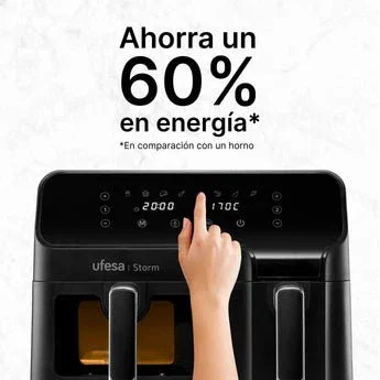 Ufesa Freidora de aire Storm doble de 9L (5.5L + 3.5L) con 8 programas, 1700W, función mantener caliente y pantalla digital - Negro