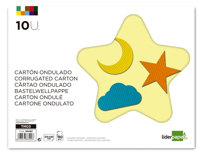 Liderpapel Bloc de Cartón Ondulado para Trabajos Manuales, 10 Hojas, Colores Surtidos, 240x315 mm, 160 g/m²