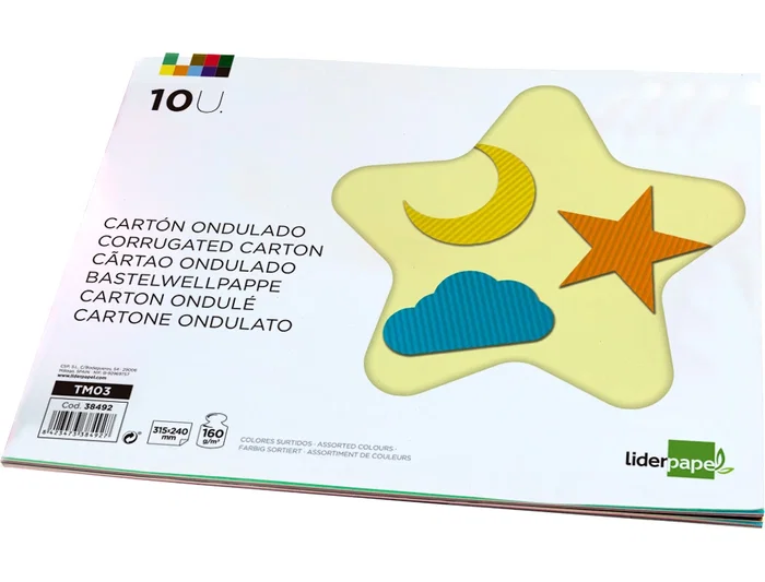 Liderpapel Bloc de Cartón Ondulado para Trabajos Manuales, 10 Hojas, Colores Surtidos, 240x315 mm, 160 g/m²