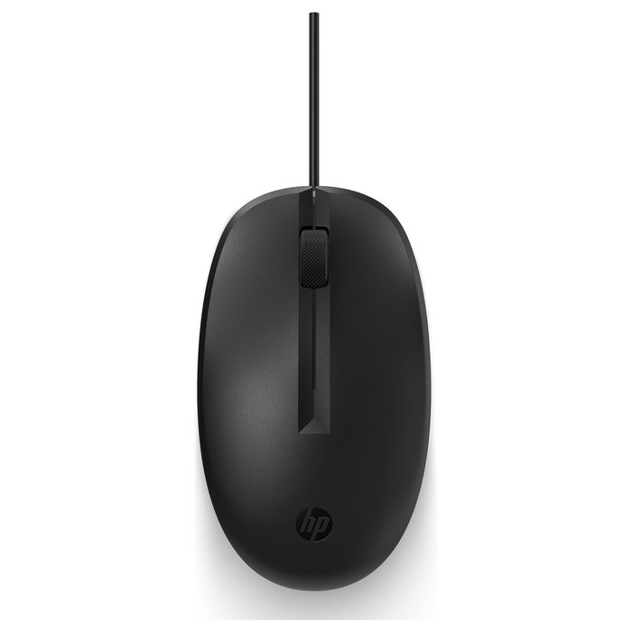 HP Ratón 125 con Cable USB, Ambidextro, Negro
