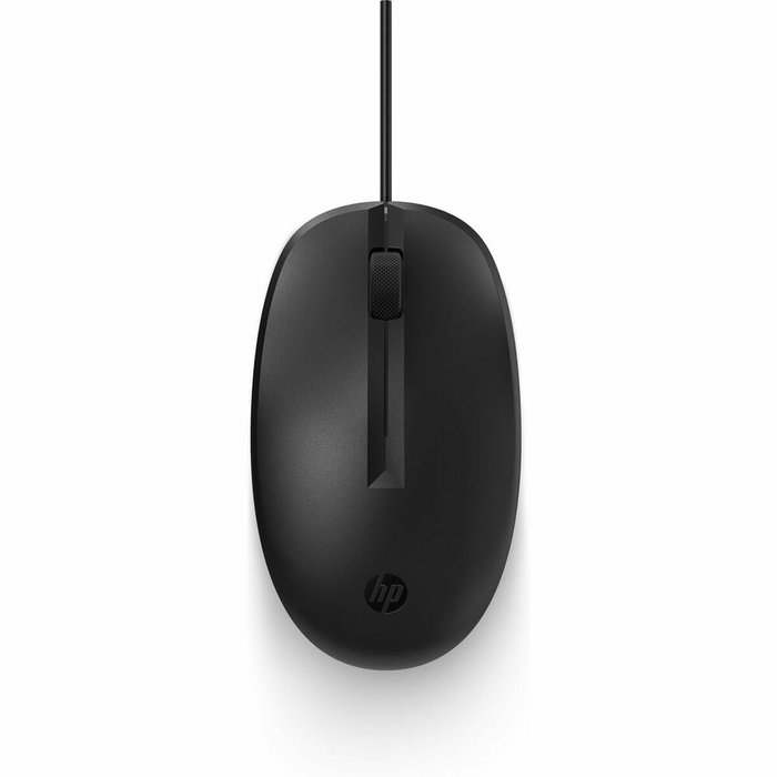 HP Ratón 125 con Cable USB, Ambidextro, Negro