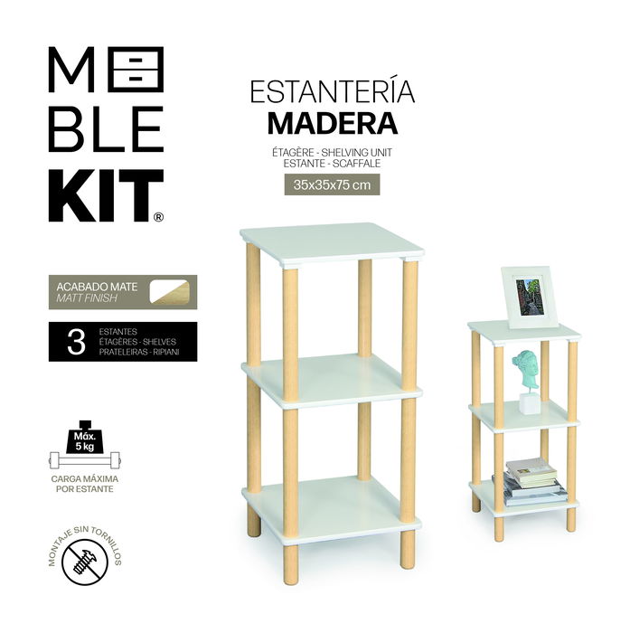 Inde Estanteria Madera Cuadrada 3 Niveles Blanca 35.9 cm x 37.1 cm x 10 cm (2 Unidades)