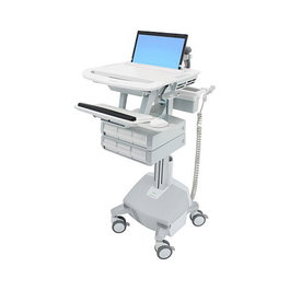 Ergotron StyleView - Carro multimedia para portátil de aluminio, gris y blanco, con 6 cajones, bandeja para teclado y cargador incorporado, 230V 50Hz (EU)