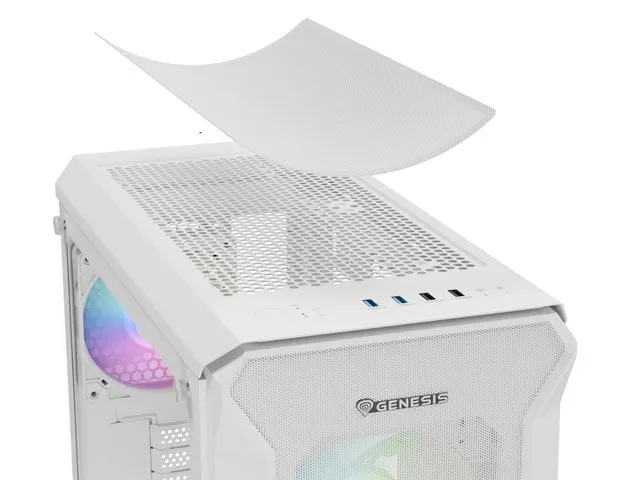 Genesis Irid 505 V2 ARGB White Midi Tower, ventana, sin fuente, 4 ventiladores 120mm ARGB, 2xUSB 3.0 Genesis Irid 505 V2 ARGB White Midi Tower, ventana, sin fuente, 4 ventiladores 120mm ARGB, 2xUSB 3.0