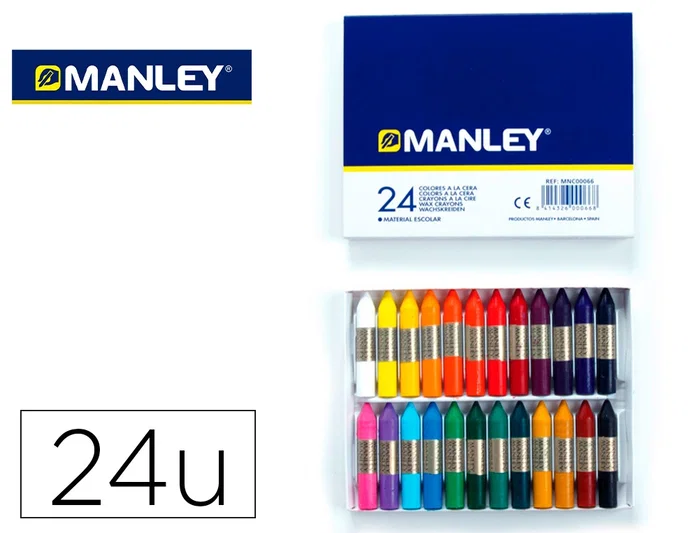 Manley Ceras de Colores Surtidos Estuche de 24 Unidades 60mm Manley Ceras de Colores Surtidos Estuche de 24 Unidades 60mm