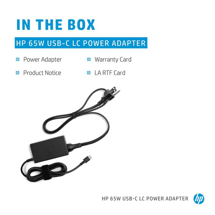 HP 65W USB-C LC Power Adapter Cargador para Portátil