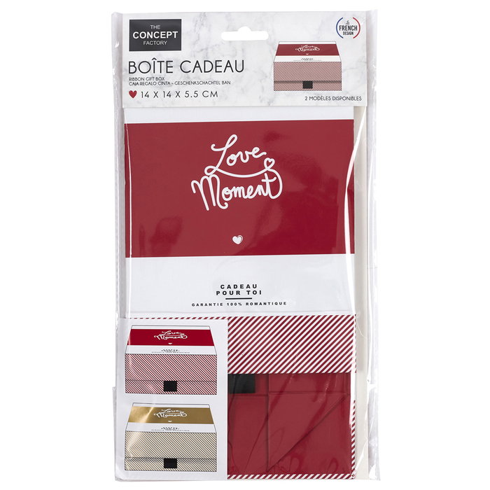 The Concept Factory Caja de Regalo 'Love Moment' Romántica, Plegable, 14x14x5.5 cm, Papel Rojo y Dorado