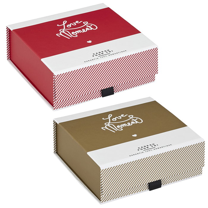 The Concept Factory Caja de Regalo 'Love Moment' Romántica, Plegable, 14x14x5.5 cm, Papel Rojo y Dorado