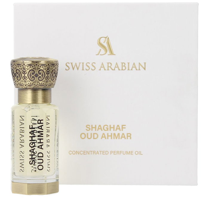 Swiss Arabian Shaghaf Oud Ahmar - Perfume Concentrado en Aceite, Notas de Manzana, Bergamota, Limón, Rosa, Jazmín, Ámbar y Sándalo, 12 ml