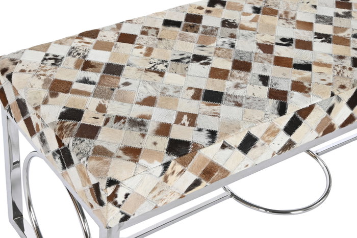 DKD Home Decor Descalzadora Piel Acero Camel con Rombos