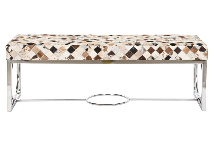DKD Home Decor Descalzadora Piel Acero Camel con Rombos