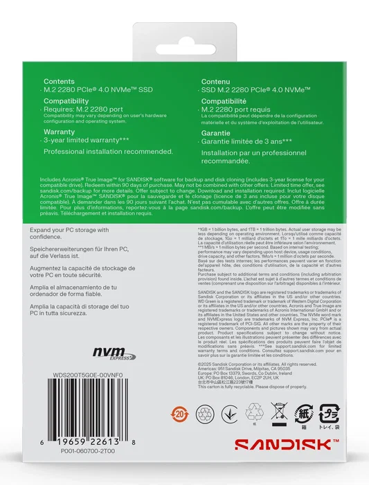 Western Digital Green SN3000 2 TB M.2 NVMe PCIe Gen4 SSD Western Digital Green SN3000 2 TB M.2 NVMe PCIe Gen4 SSD