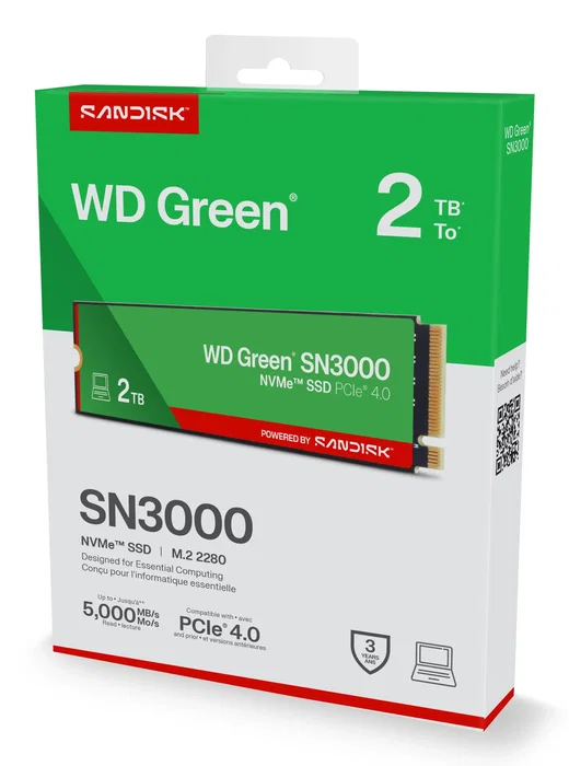 Western Digital Green SN3000 2 TB M.2 NVMe PCIe Gen4 SSD Western Digital Green SN3000 2 TB M.2 NVMe PCIe Gen4 SSD