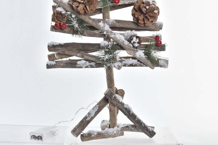 DKD Home Decor Árbol de Navidad Alpino Nevado Madera y LED Marrón Verde 28 x 28 x 70 cm