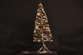 DKD Home Decor Árbol de Navidad Marrón Verde Rojo Nevado Madera LED 70 cm