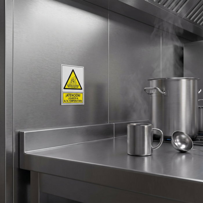 DUVER Señal Adhesiva de Advertencia Líquidos a Alta Temperatura 105x74 mm