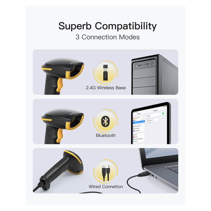 Inateck Lector de códigos de barras 2D CMOS Inalámbrico y Alámbrico Bluetooth USB BCST-23 Negro