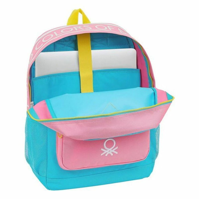 Mochila para Portátil Benetton Color Block 15,6'' Amarillo Rosa Turquesa