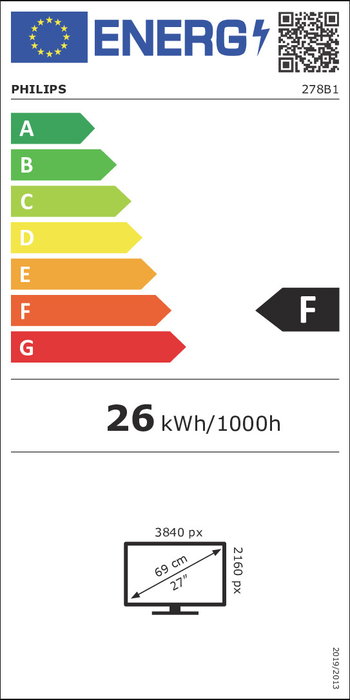 Philips 278B1/00 Monitor 27" 4K UHD (3840x2160) IPS 60Hz, USB-C Hub, Altavoces, Flicker-Free, Pivote Ajustable, Negro