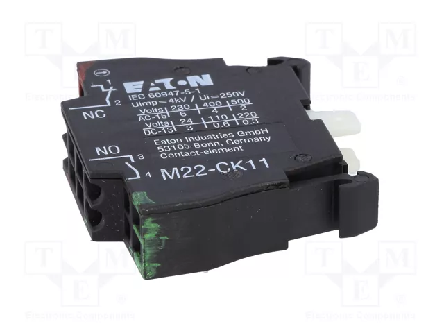 Eaton M22-CK11 Elemento de contacto 1S+1 con montaje frontal por resorte 107940