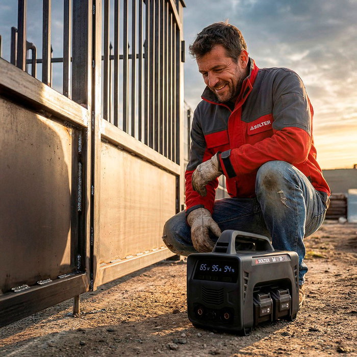 Solbat Equipo Soldador a Batería Solbat SB-120 90A + 2 Baterías Litio 20V/40V, 120A Máximo para Soldar Electrodos Hasta 3.25 mm, MMA/MIG, Portátil Ultraligero