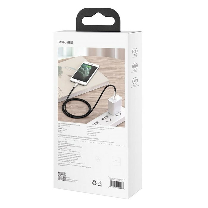 Baseus Cable Lightning a USB-A Cafule, 2.4A, 1m, Negro Baseus Cable Lightning a USB-A Cafule, 2.4A, 1m, Negro