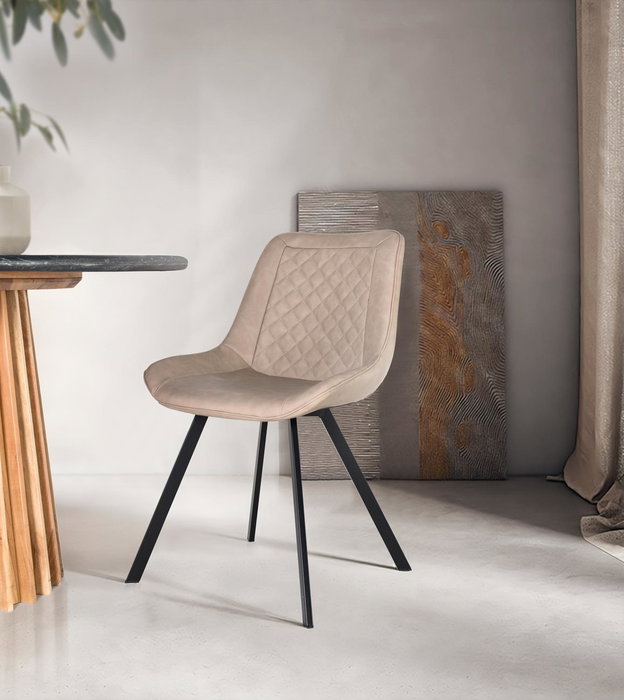 Giner y Colomer - Lote de 2 Sillas Beige con Tapizado PU y Pies de Acero Negro