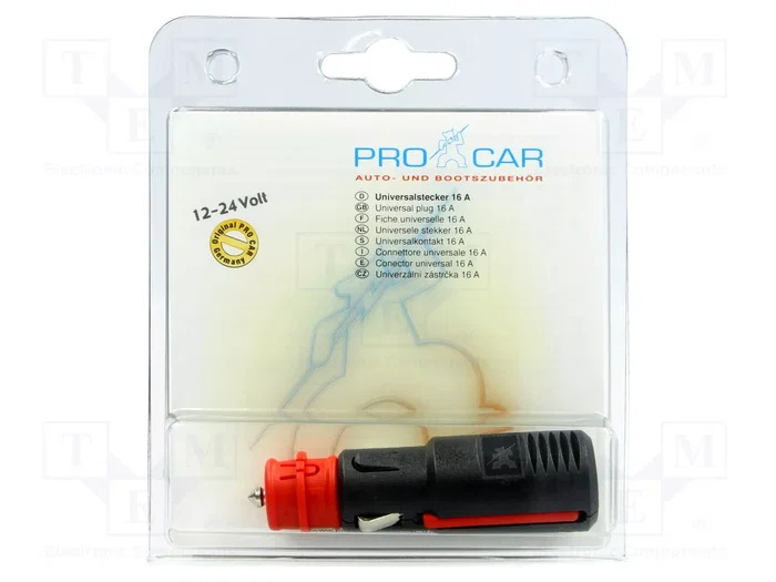 PRO CAR Enchufe de mechero de coche con borna de tornillo 16A Negro