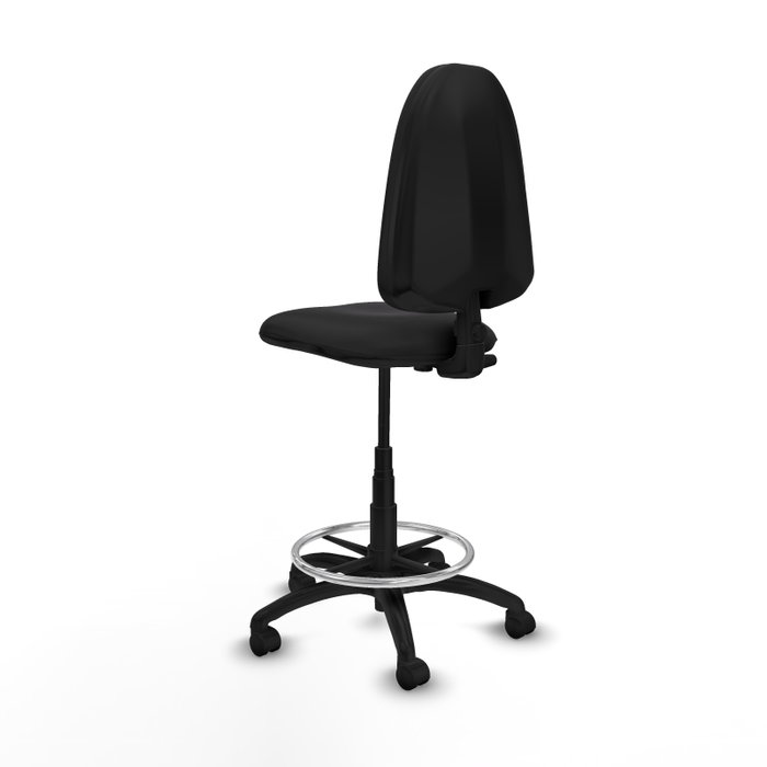 Taburete Aýna con mecanismo Contacto permanente básico tapizada con Similpiel color Negro. Equipado con Base poliamida negra, Sin brazos y Ruedas de nailon 50 mm