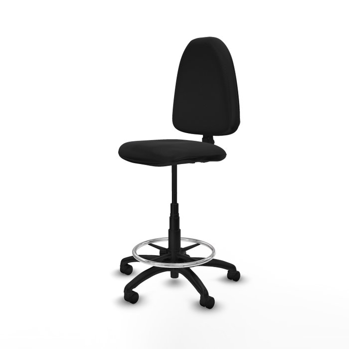 Taburete Aýna con mecanismo Contacto permanente básico tapizada con Similpiel color Negro. Equipado con Base poliamida negra, Sin brazos y Ruedas de nailon 50 mm