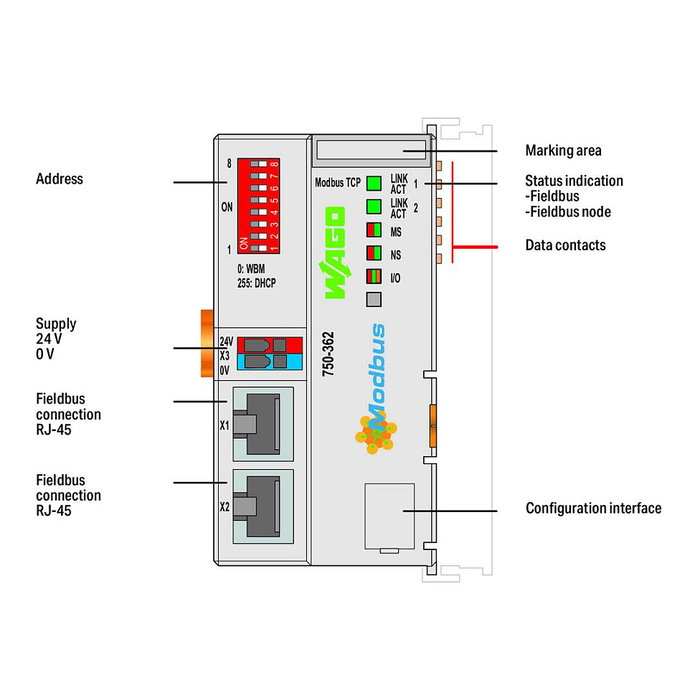 WAGO 750-362 Feldbuskoppler Modbus TCP, 4.ª generación