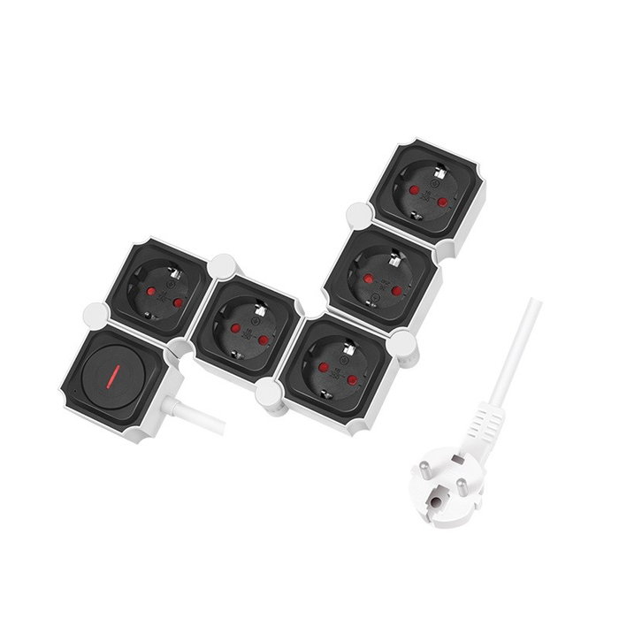 LogiLink Regleta de enchufes con 5 tomas de seguridad, diseño en forma de serpiente, blanco/negro LogiLink Regleta de enchufes con 5 tomas de seguridad, diseño en forma de serpiente, blanco/negro