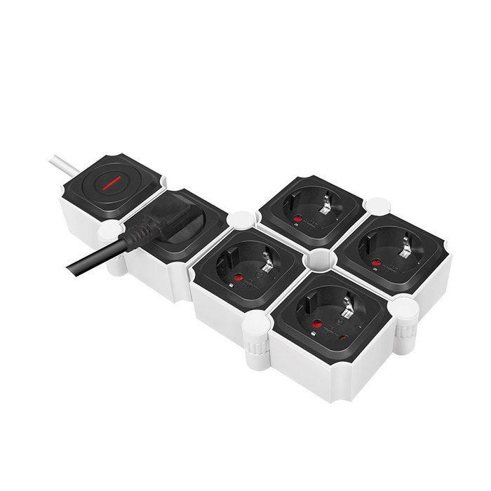 LogiLink Regleta de enchufes con 5 tomas de seguridad, diseño en forma de serpiente, blanco/negro LogiLink Regleta de enchufes con 5 tomas de seguridad, diseño en forma de serpiente, blanco/negro