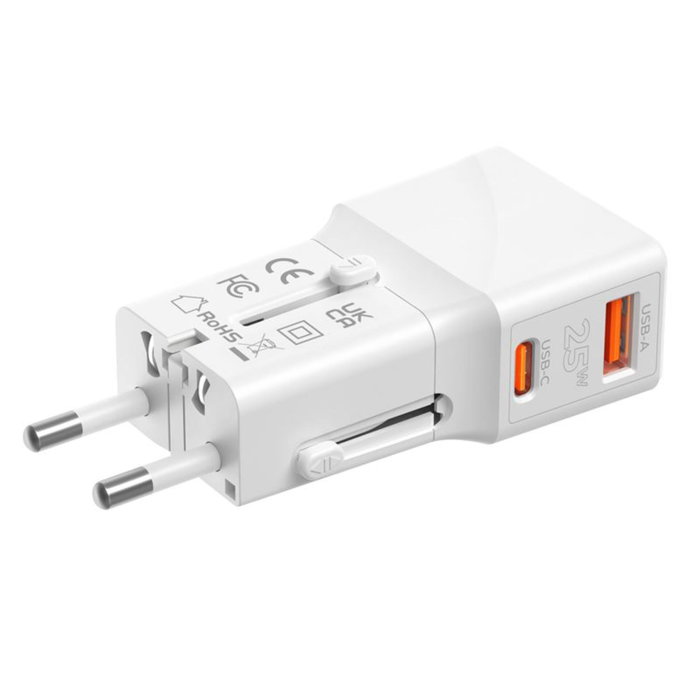 Mobile Adaptador de viaje 25W EU/US/UK/AU, blanco