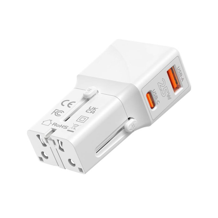 Mobile Adaptador de viaje 25W EU/US/UK/AU, blanco