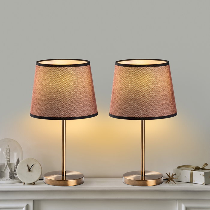 Opviq Lámparas de Mesa Set 5103 - Elegantes Lámparas de Sobremesa con Cuerpo de Metal y Casquillo de Tela, Color Antiguo, Set de 2 Piezas, 21x21x39cm