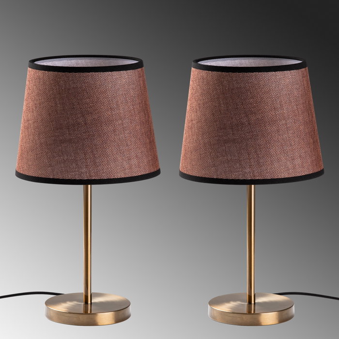 Opviq Lámparas de Mesa Set 5103 - Elegantes Lámparas de Sobremesa con Cuerpo de Metal y Casquillo de Tela, Color Antiguo, Set de 2 Piezas, 21x21x39cm