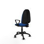 Silla de oficina Algarra con mecanismo Contacto permanente básico tapizada con Similpiel color Azul. Equipada con Base poliamida negra, Brazos fijos y Ruedas de parqué