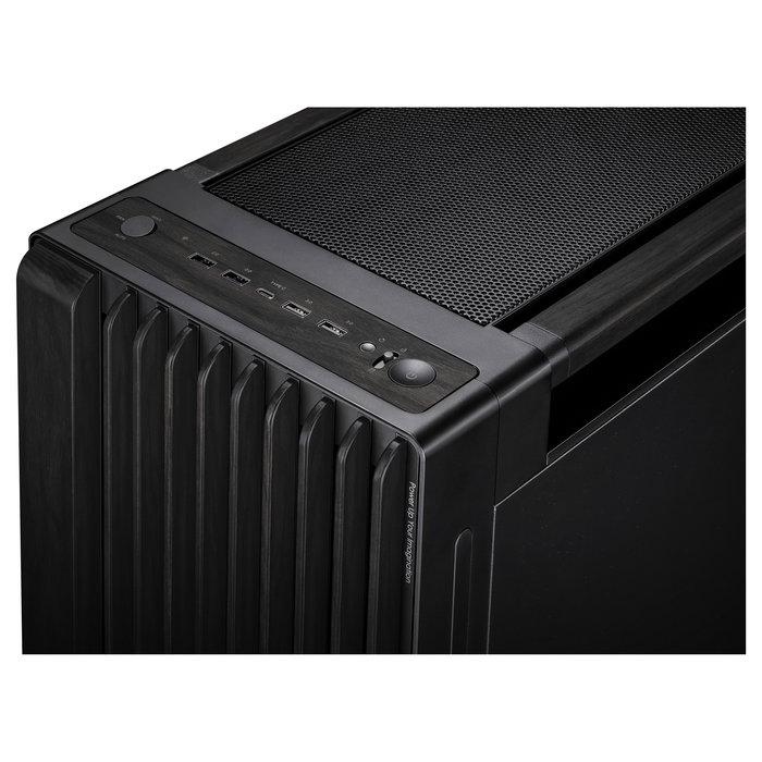 ASUS ProArt PA602 Wood Edition Caja PC Negro Torre Media ATX Madera Templado 4x 3.5" 8x 2.5" 8 Ranuras