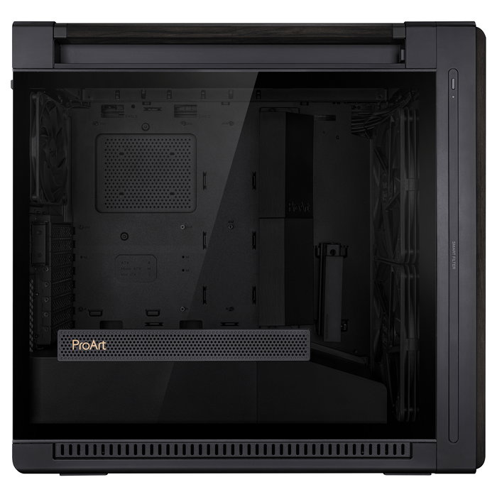 ASUS ProArt PA602 Wood Edition Caja PC Negro Torre Media ATX Madera Templado 4x 3.5" 8x 2.5" 8 Ranuras
