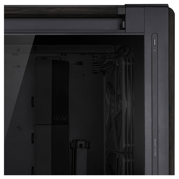ASUS ProArt PA602 Wood Edition Caja PC Negro Torre Media ATX Madera Templado 4x 3.5" 8x 2.5" 8 Ranuras