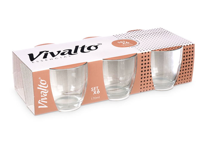 VIVALTO Set 6 Vasos Cortado 170 ml Vidrio Transparente 30x8x15 cm (Set de 12)