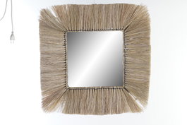 DKD Home Decor Espejo de Yute y Cristal Natural 55x55 cm
