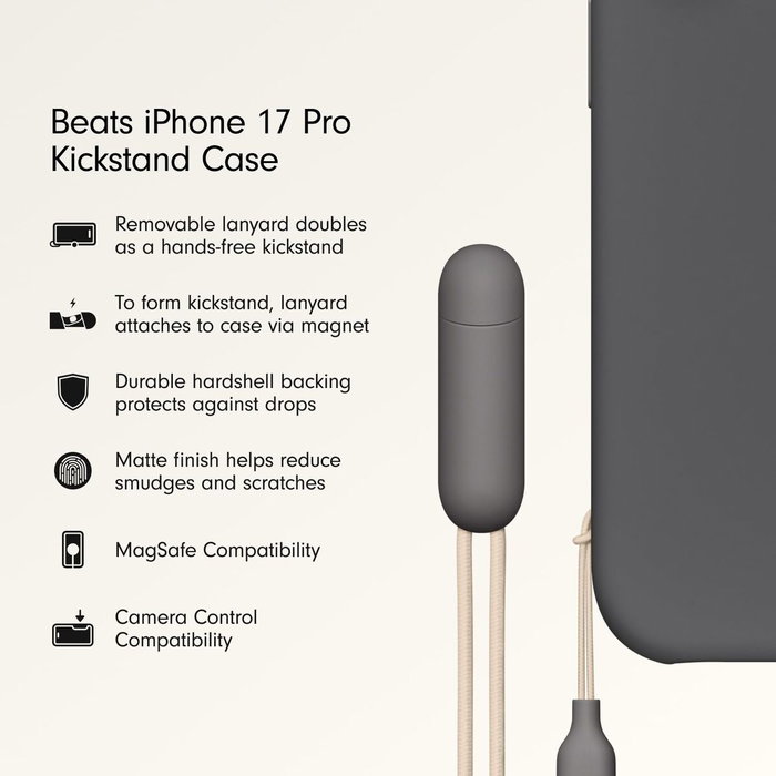 Beats Kickstand Case para Apple iPhone 17 Pro con MagSafe y Soporte de Sobremesa, Granito, Gris Beats Kickstand Case para Apple iPhone 17 Pro con MagSafe y Soporte de Sobremesa, Granito, Gris