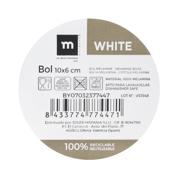 La Mediterranea Bol Melamina Mate White 10x6 cm (24 Unidades) La Mediterranea Bol Melamina Mate White 10x6 cm (24 Unidades)