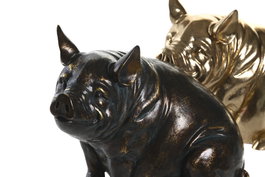 DKD Home Decor Set de 2 Figuras de Cerdito en Resina Dorado y Cobrizo